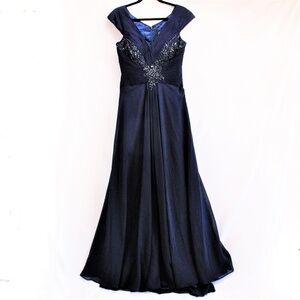 NWT  Camille Women Embellished Dark Blue Maxi Dress Size 8 !